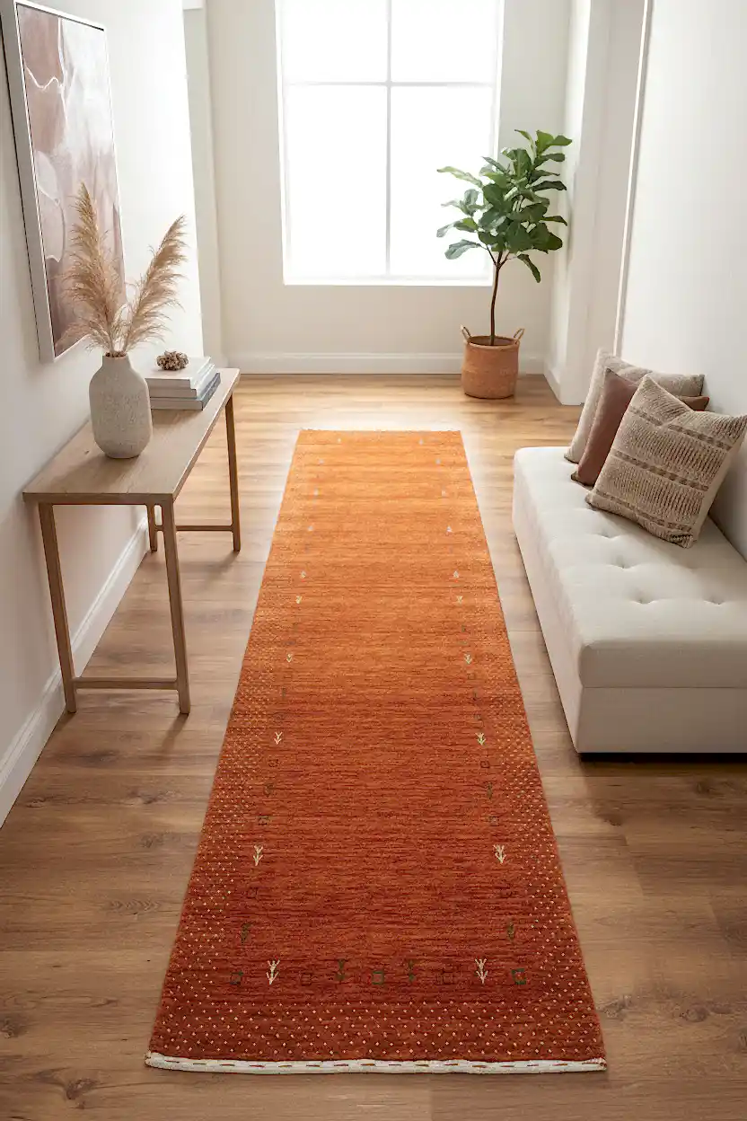 Lori El Dokuma Turuncu Yün Halı Yolluk