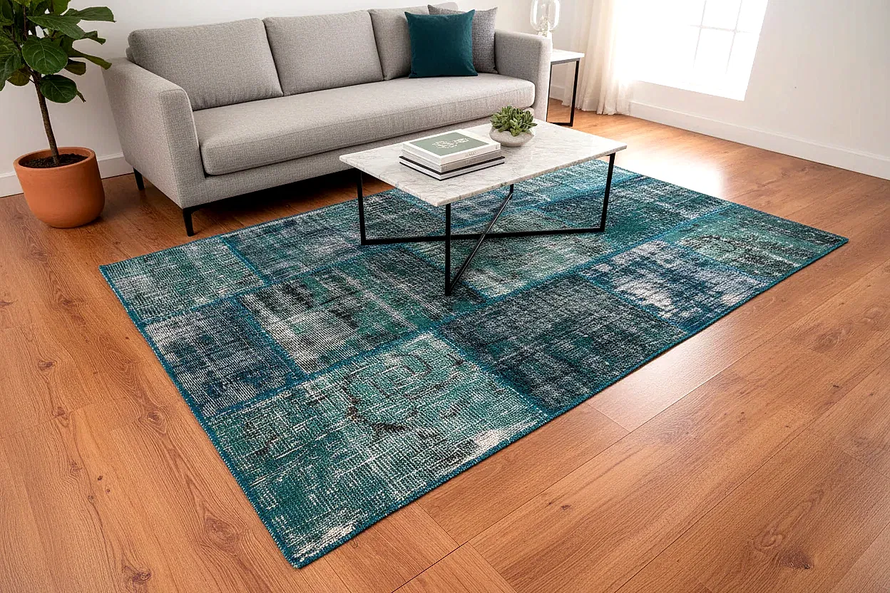 Patchwork Türkuaz El Dokuma Halı