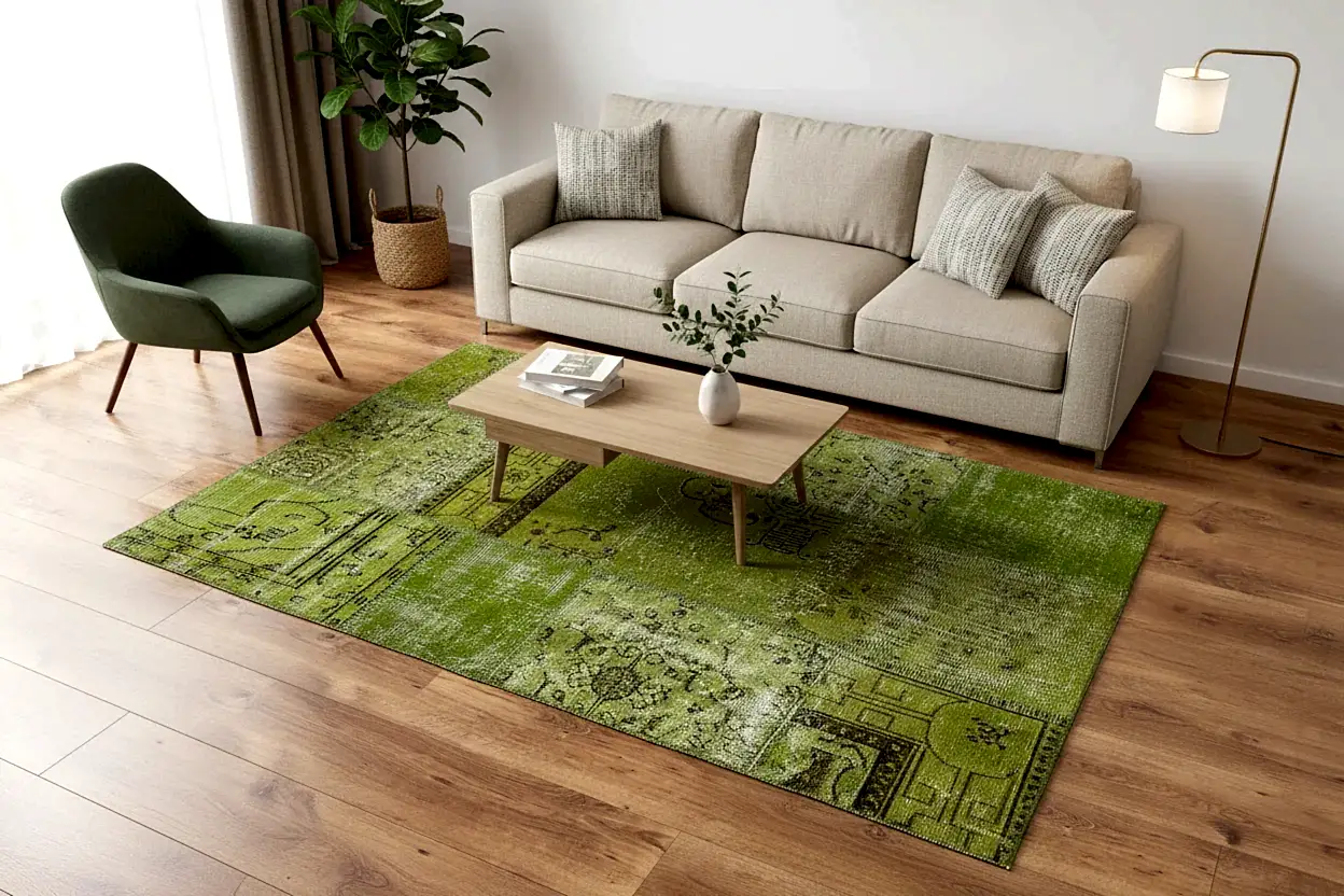 Patchwork Yeşil El Dokuma Halı