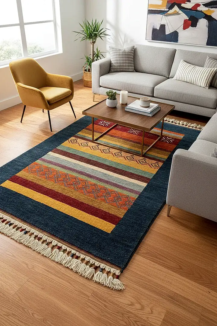 Tribal El Dokuma Lacivert Yün Halı