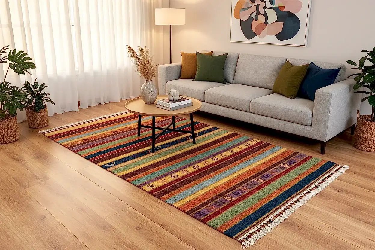 Tribal El Dokuma Rengarenk Yün Halı