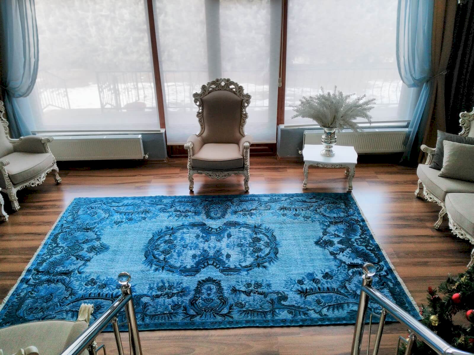 Vintage Mavi El Dokuma Halı