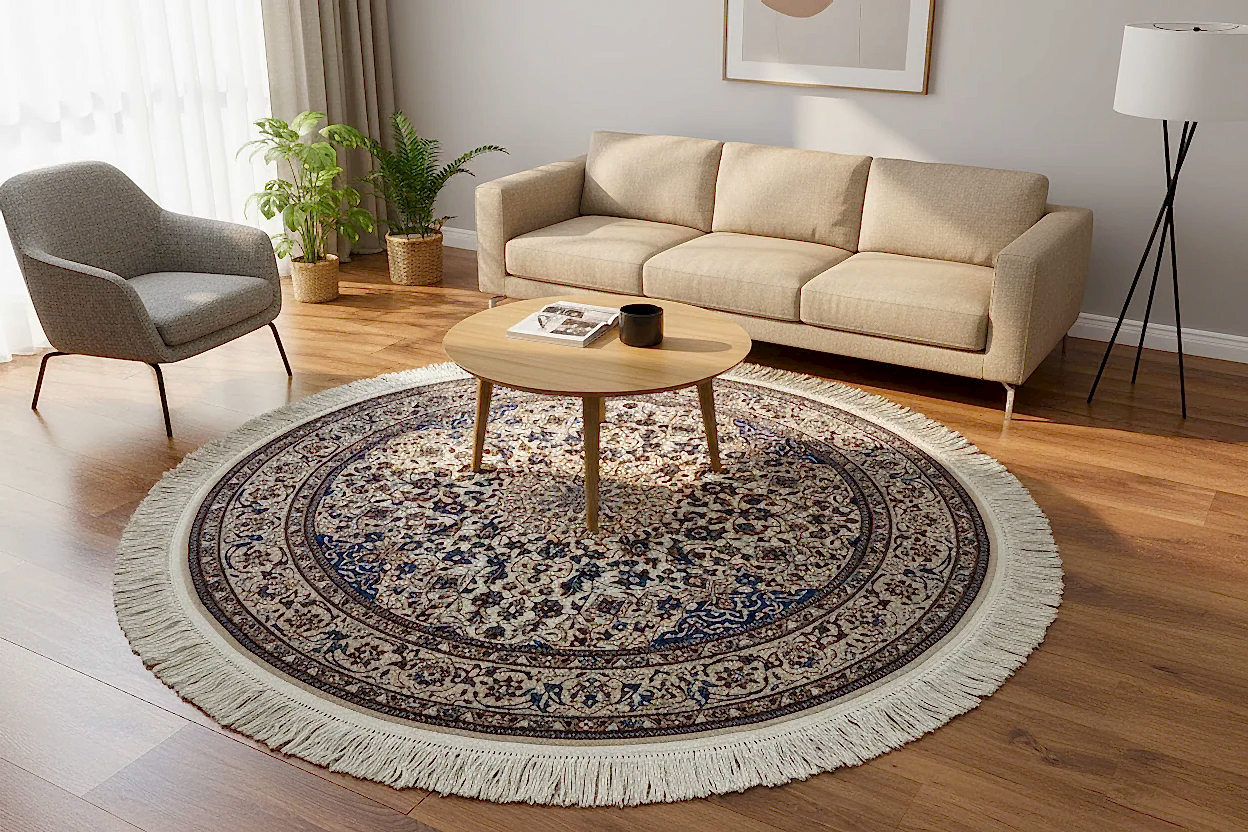 İran Nain Yuvarlak El Dokuma Halı