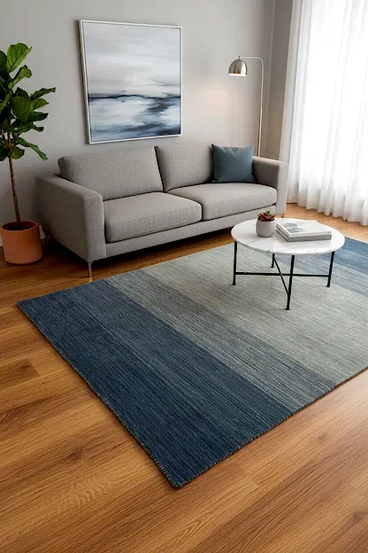 Lori El Dokuma Krem Mavi Yün Halı