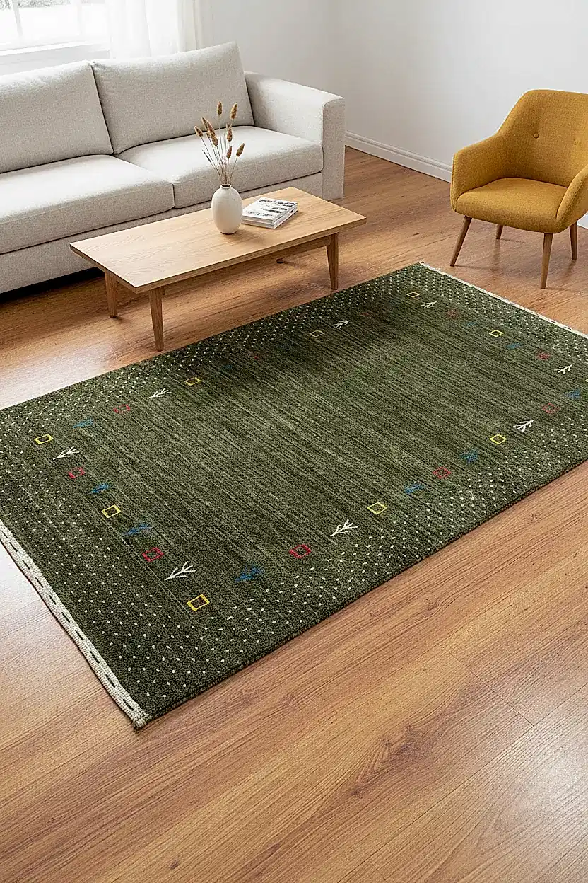 Lori El Dokuma Yeşil Yün Halı