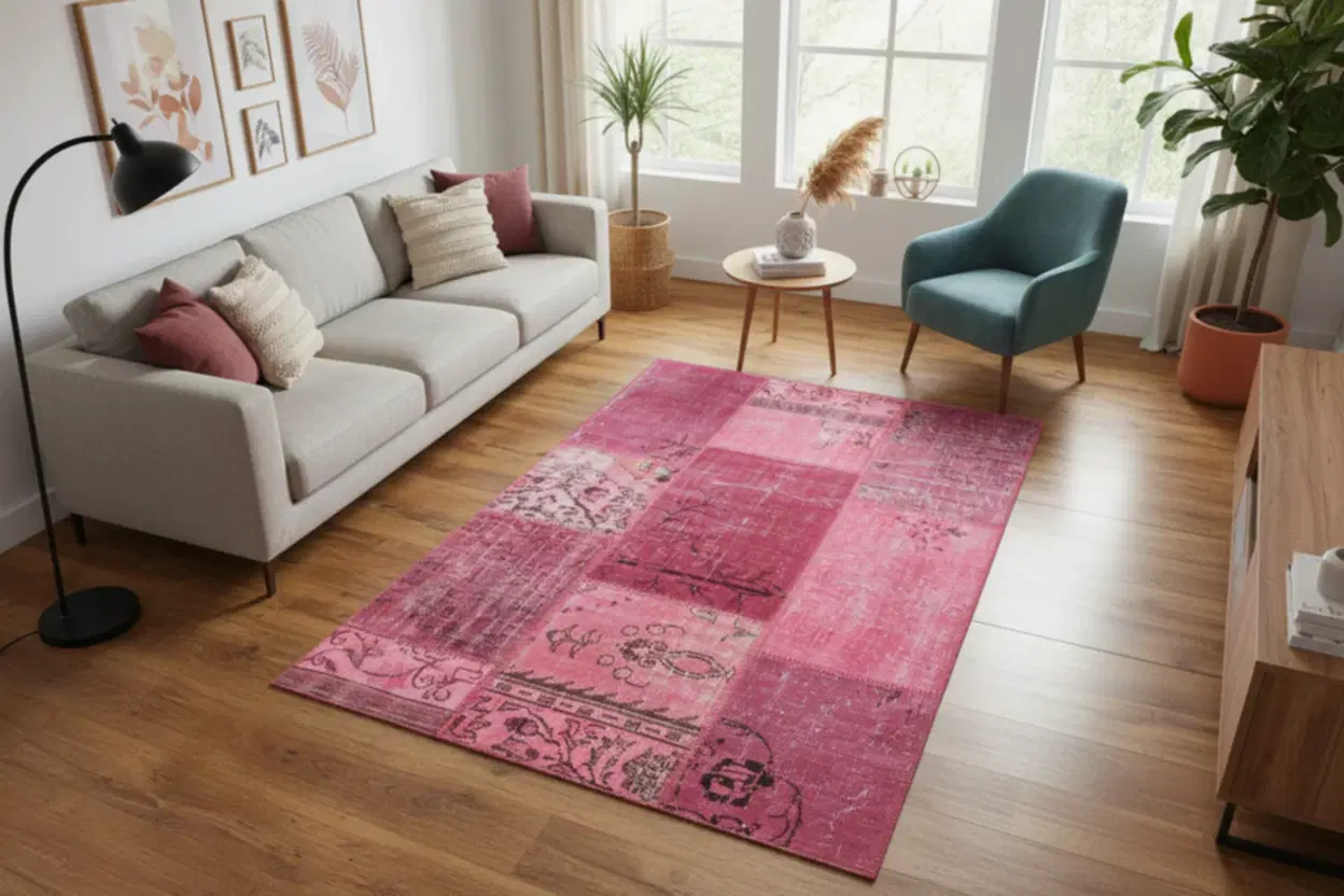 Patchwork Pembe El Dokuma Halı