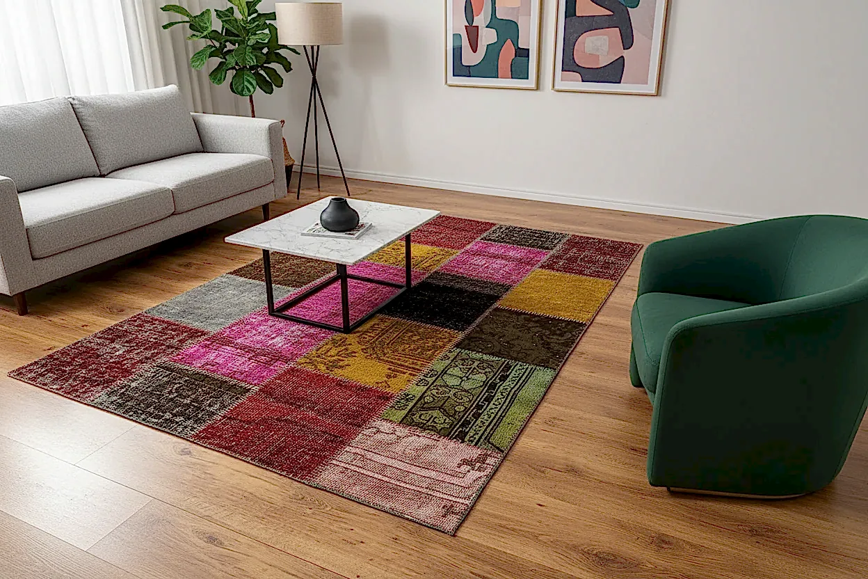 Patchwork Rengarenk El Dokuma Halı