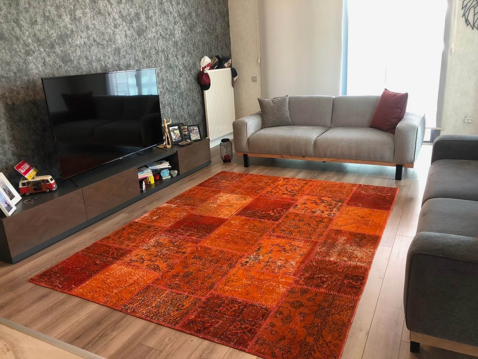 Patchwork Turuncu El Dokuma Halı