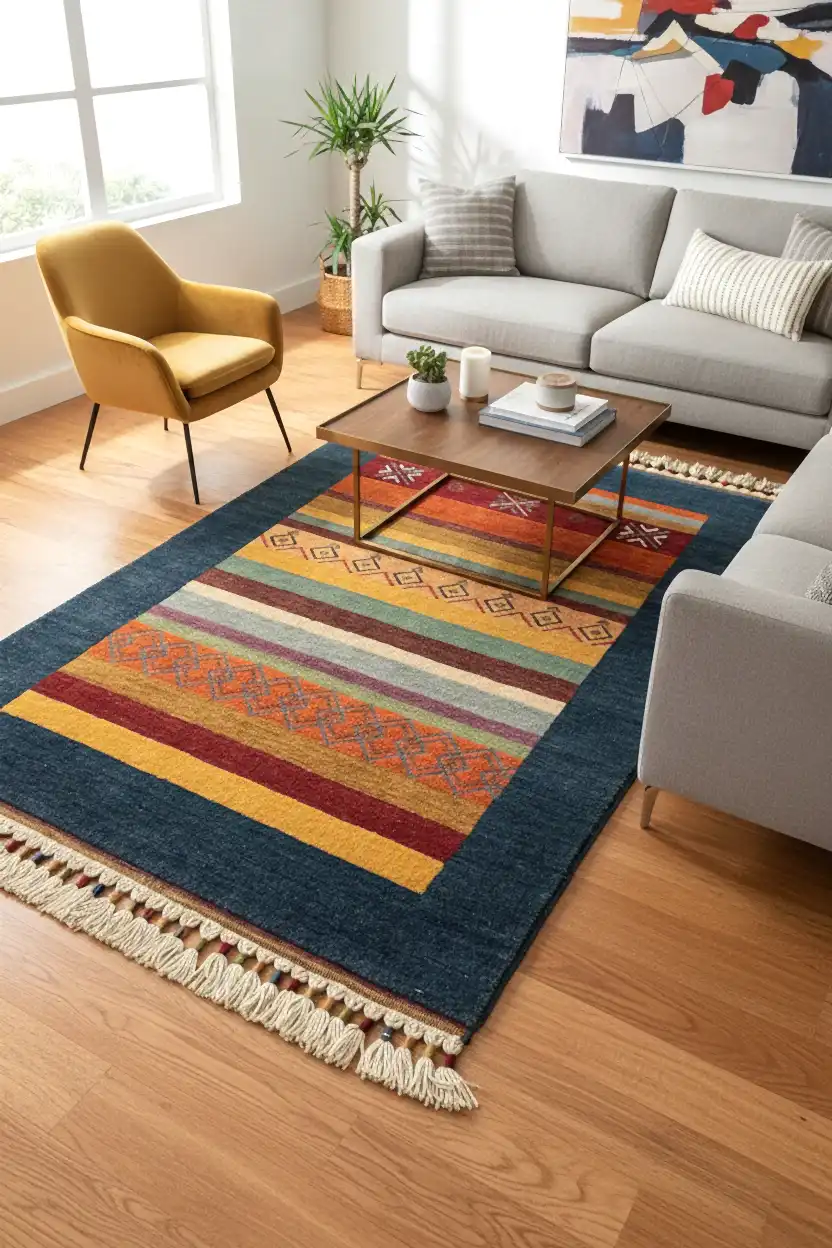 Tribal El Dokuma Lacivert Yün Halı