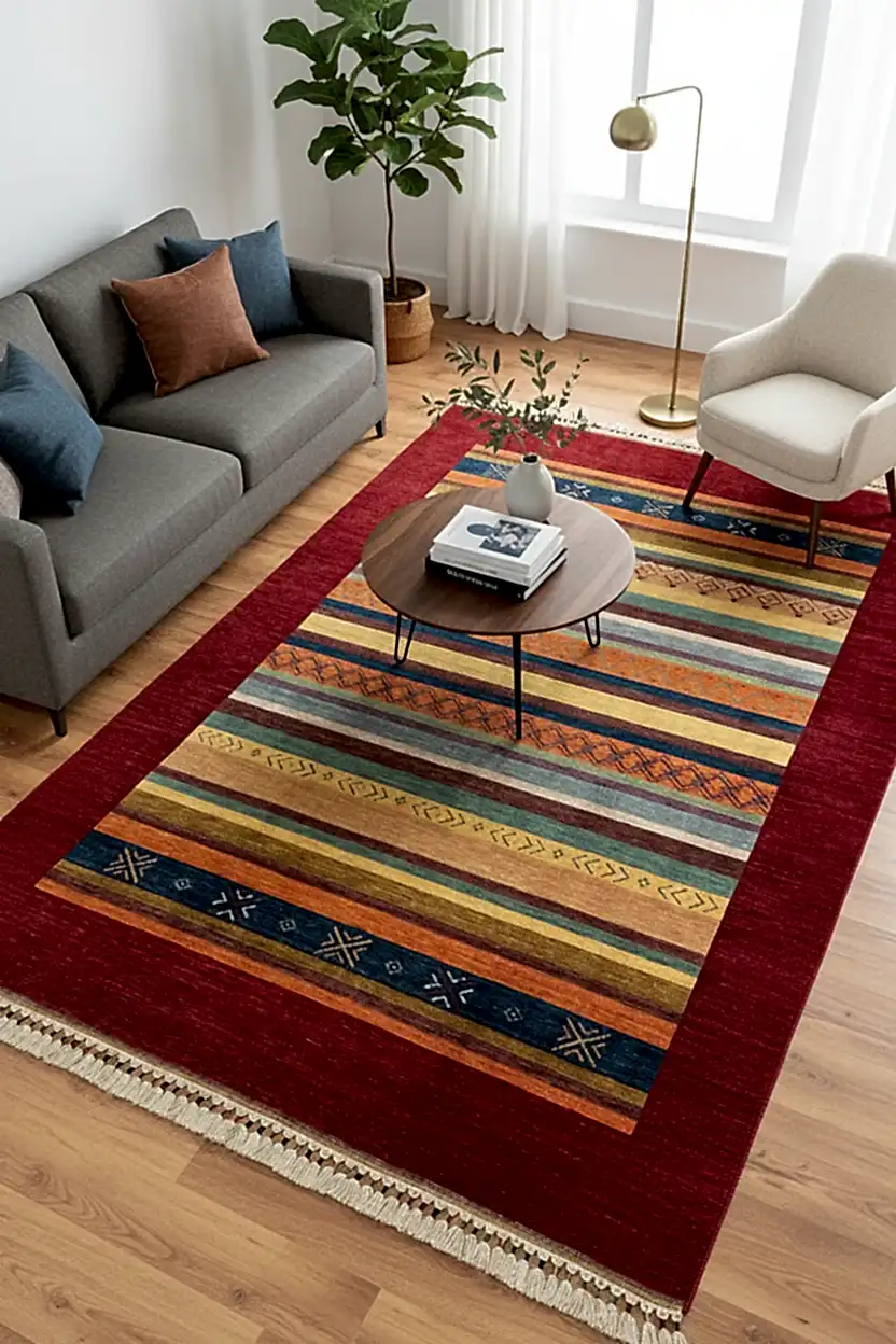 Tribal El Dokuma Kırmızı Yün Halı