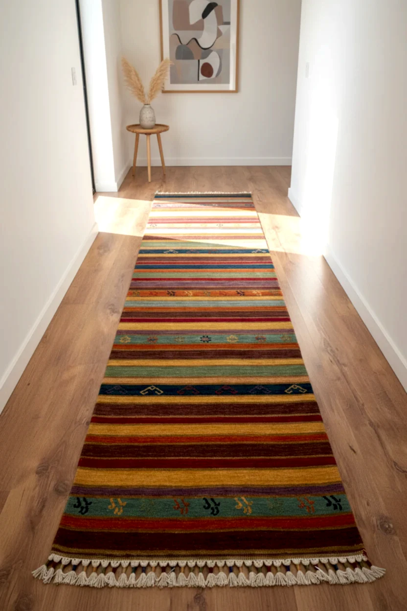 Tribal El Dokuma Rengarenk Yün Halı Yolluk